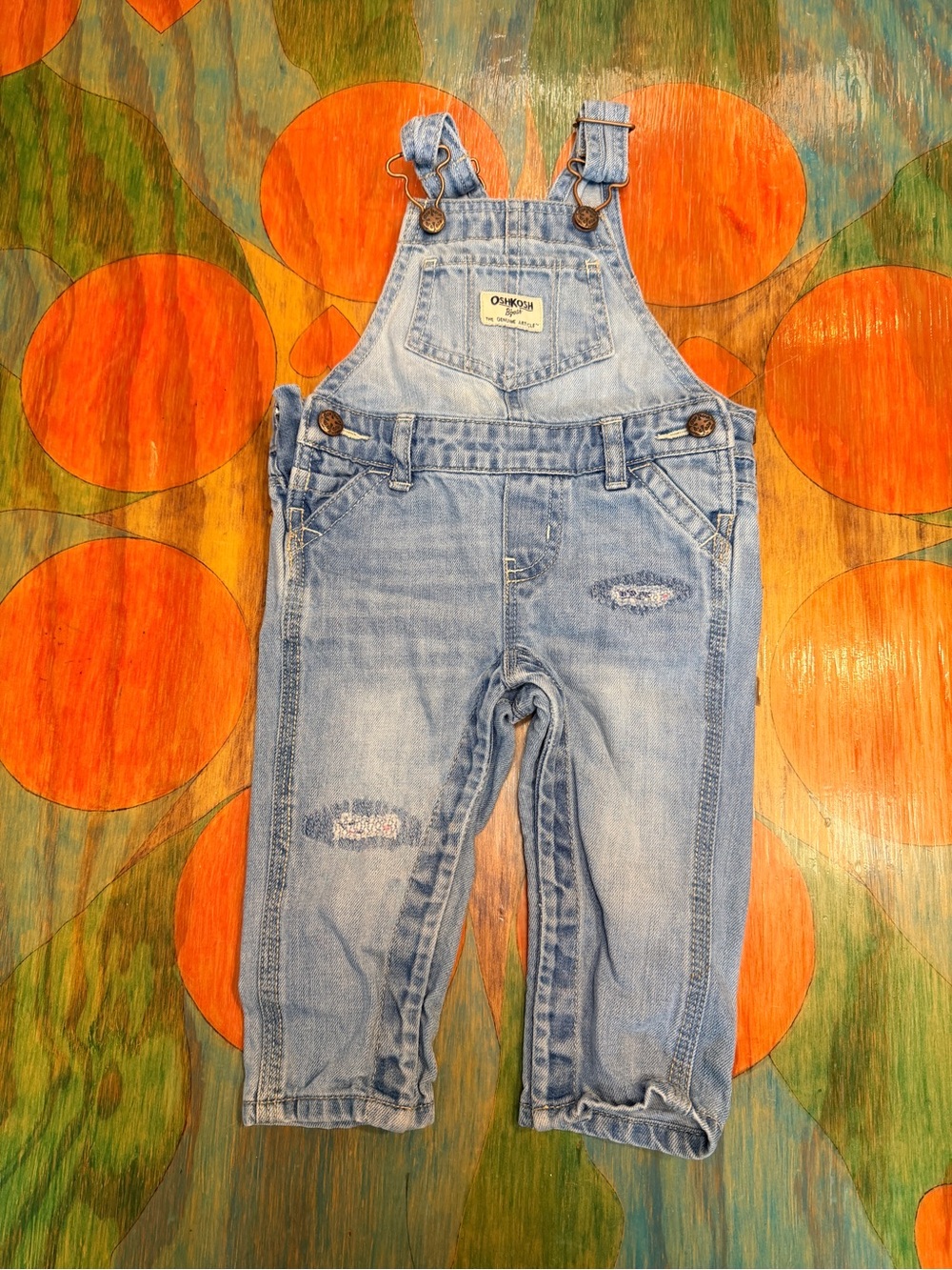 OshKosh B’gosh Overalls Toddler Size 9 Months Blue Distressed Cotton Denim Bibs